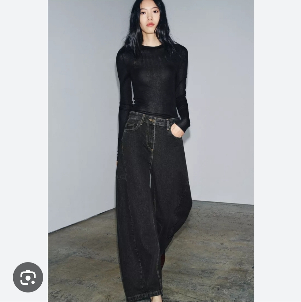 Zara Balloon Barrel Black Jeans 4